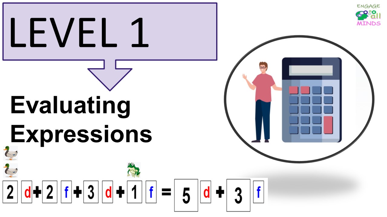 1 Evaluating Expressions Evaluating Expressions Addition Level 1 - Image 1